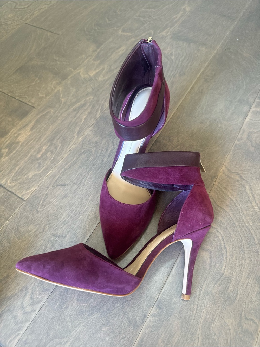 Gianni Bini Plum Pointed Suede Ankle-Strap Heels - Picture 5 of 7